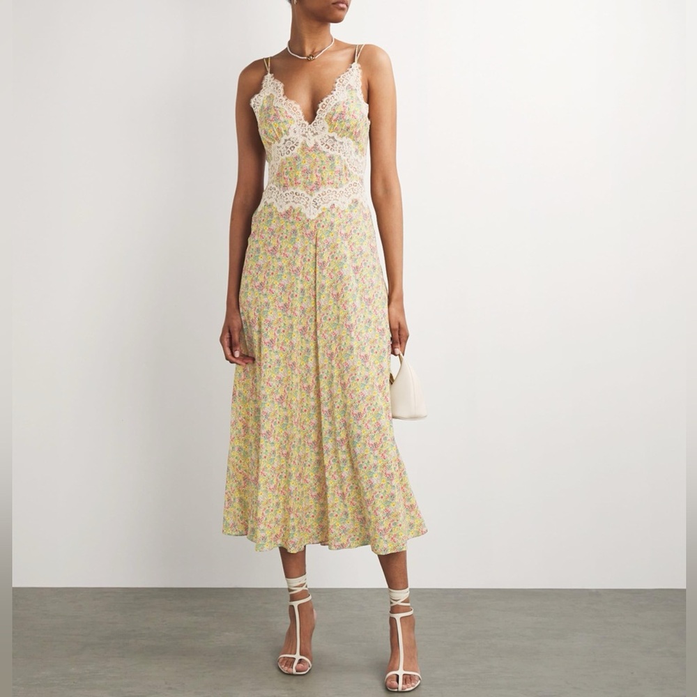 DOEN Floral Yellow Lace Maxi Dress